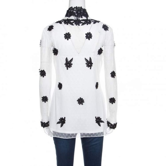 ALICE BY TEMPERLEY LONDON White Dotted Tulle Floral Lace Appliqué Blouse in US4 - Picture 2 of 10